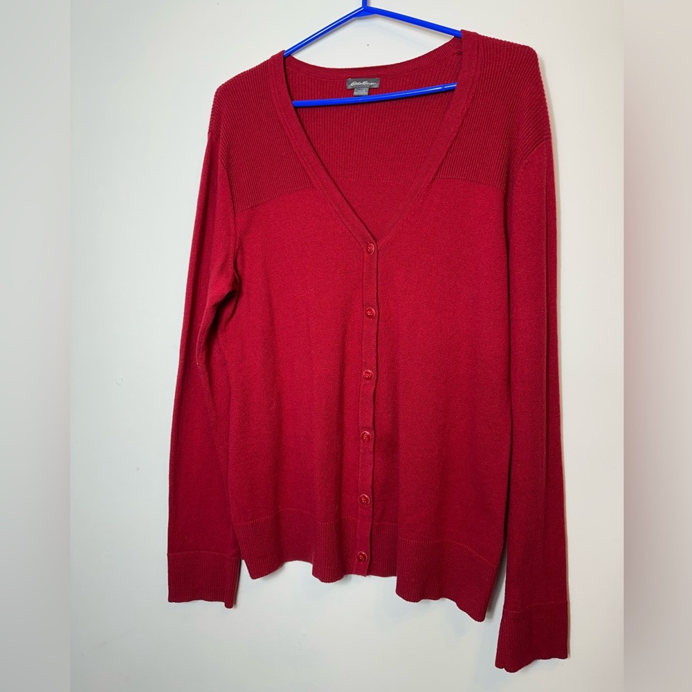 Eddie Bauer red V-neck cardigan Ptp 19